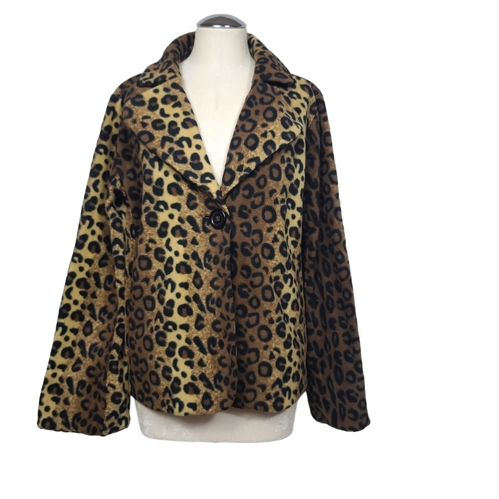 Susan Graver Animal Print V Neck Button Jacket M